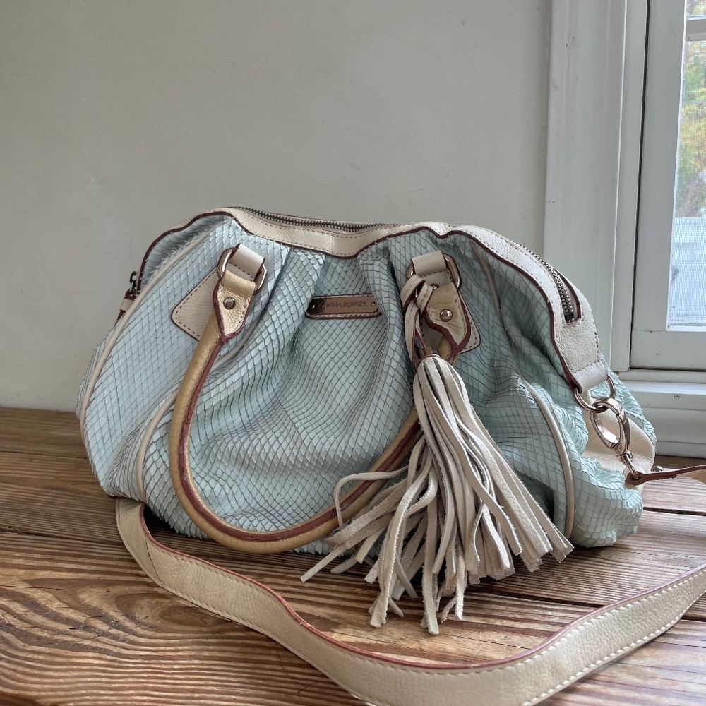 Cynthia Rowley Mint Green Scales Leather Satchel Crossbody Bag with Tassel